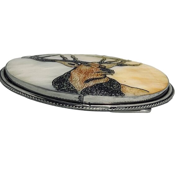 Vintage Stainless Steel With Etched Buck on Abalone Shell Western Belt Buckle (5 - Picture 3 of 4